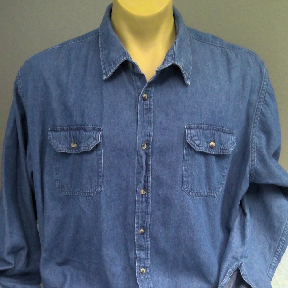 Wrangler Denim Button Down Shirt Long Sleeve Blue Jean Men's 3XL